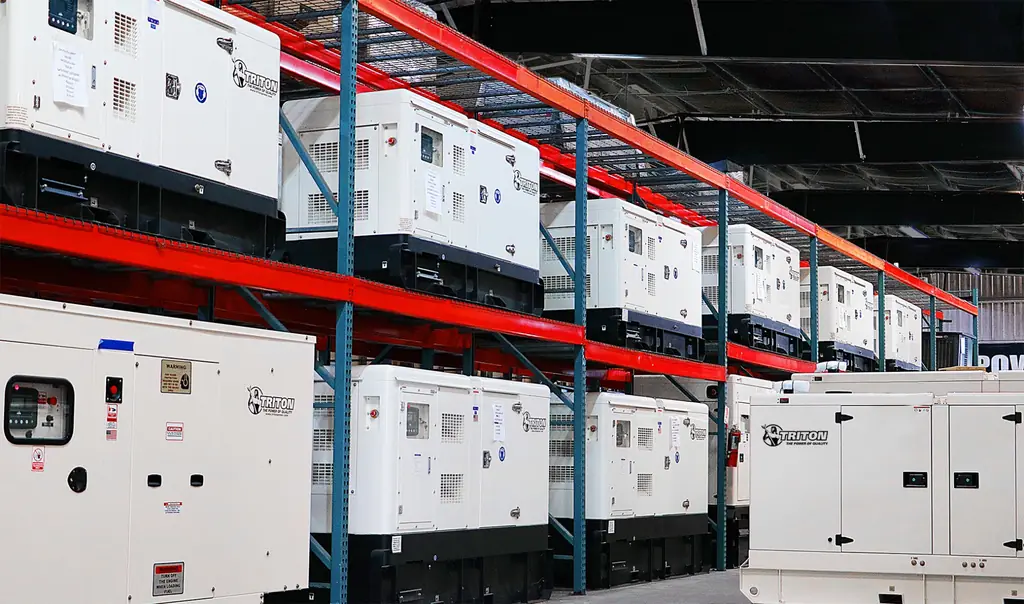 Racked Triton generators in a warehouse